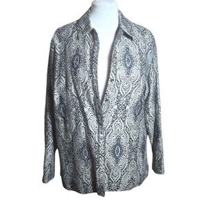 Laura Ashley Woman VTG Y2K Beaded Embroidered Gray Damask Button Up Jacket Sz 2X